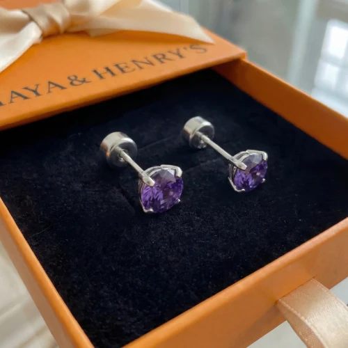 Amethyst Round Studs | White Gold