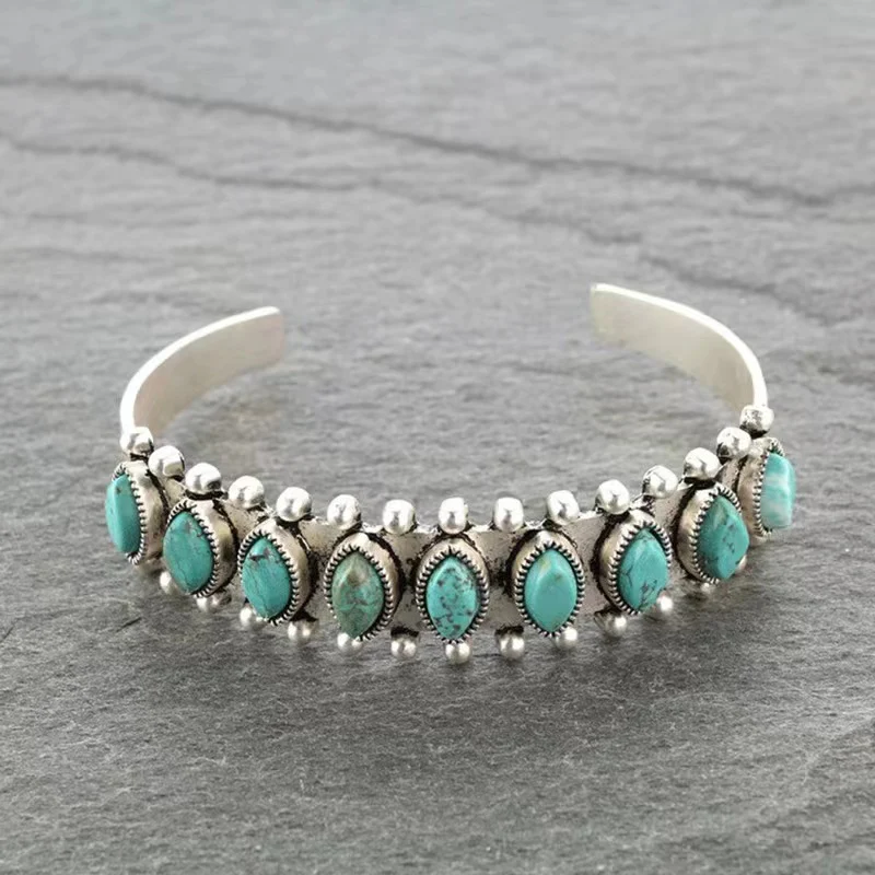 Azmira Turquoise Cuff Bracelet | White Gold