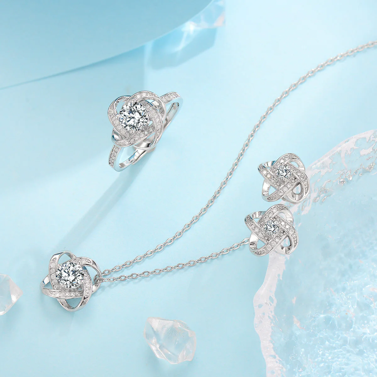 Fleur de Givre Clover Knot Set | White Gold