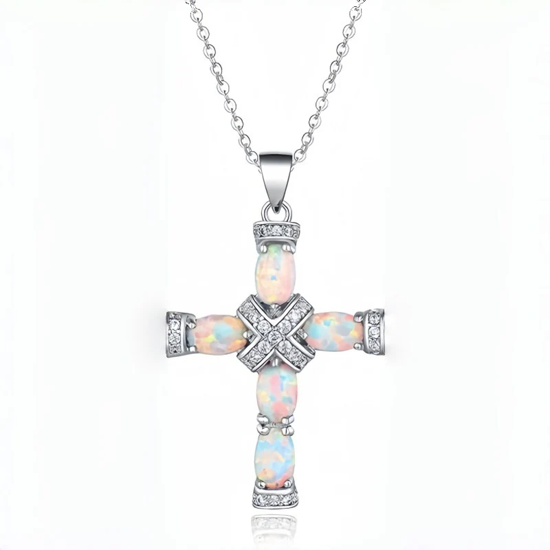 Lumen Opal Cross Necklace | Gold