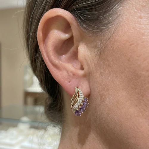 Nyvella Violet Feather Earrings | Rose Gold - Image 2