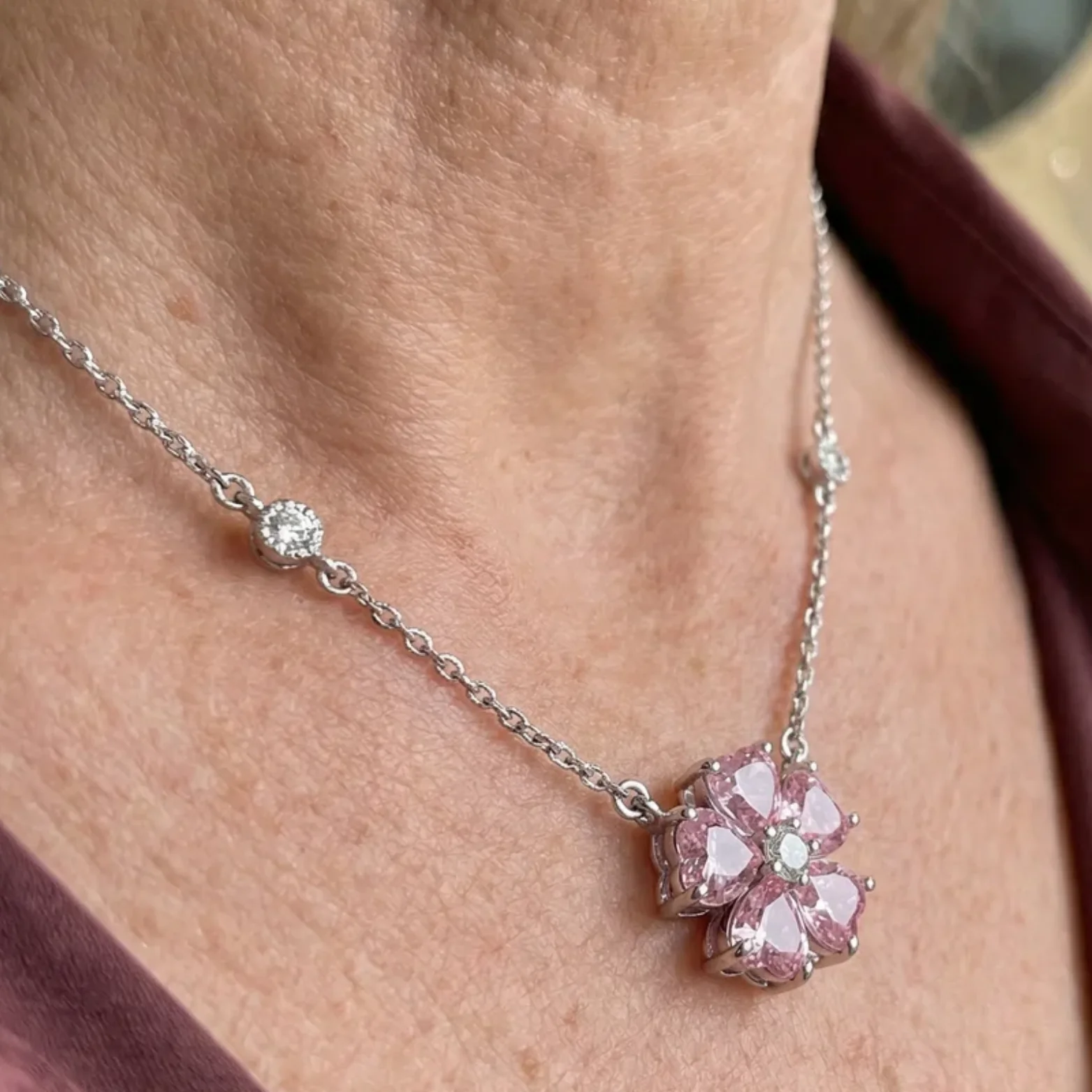 Petalglow Flower Pendant Necklace | White Gold - Image 2