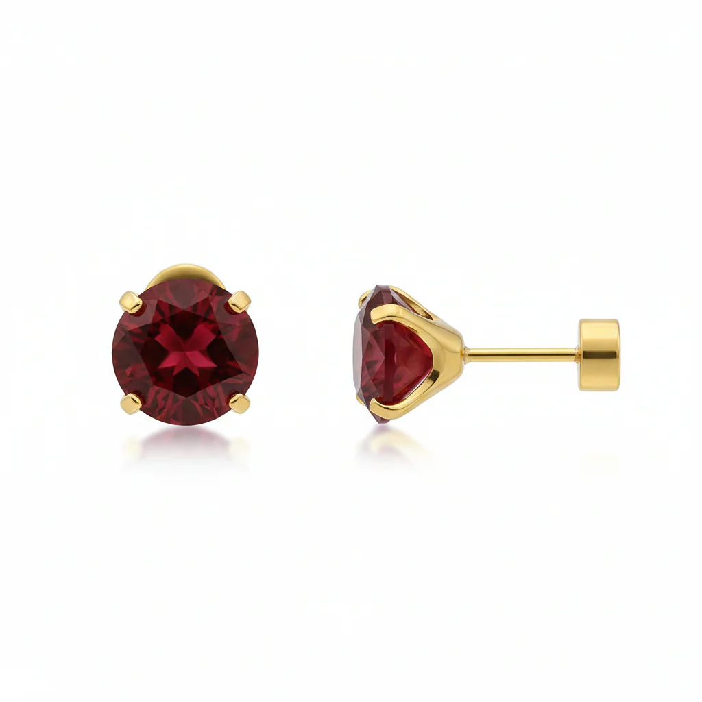Ruby Round Stud Earrings | Gold