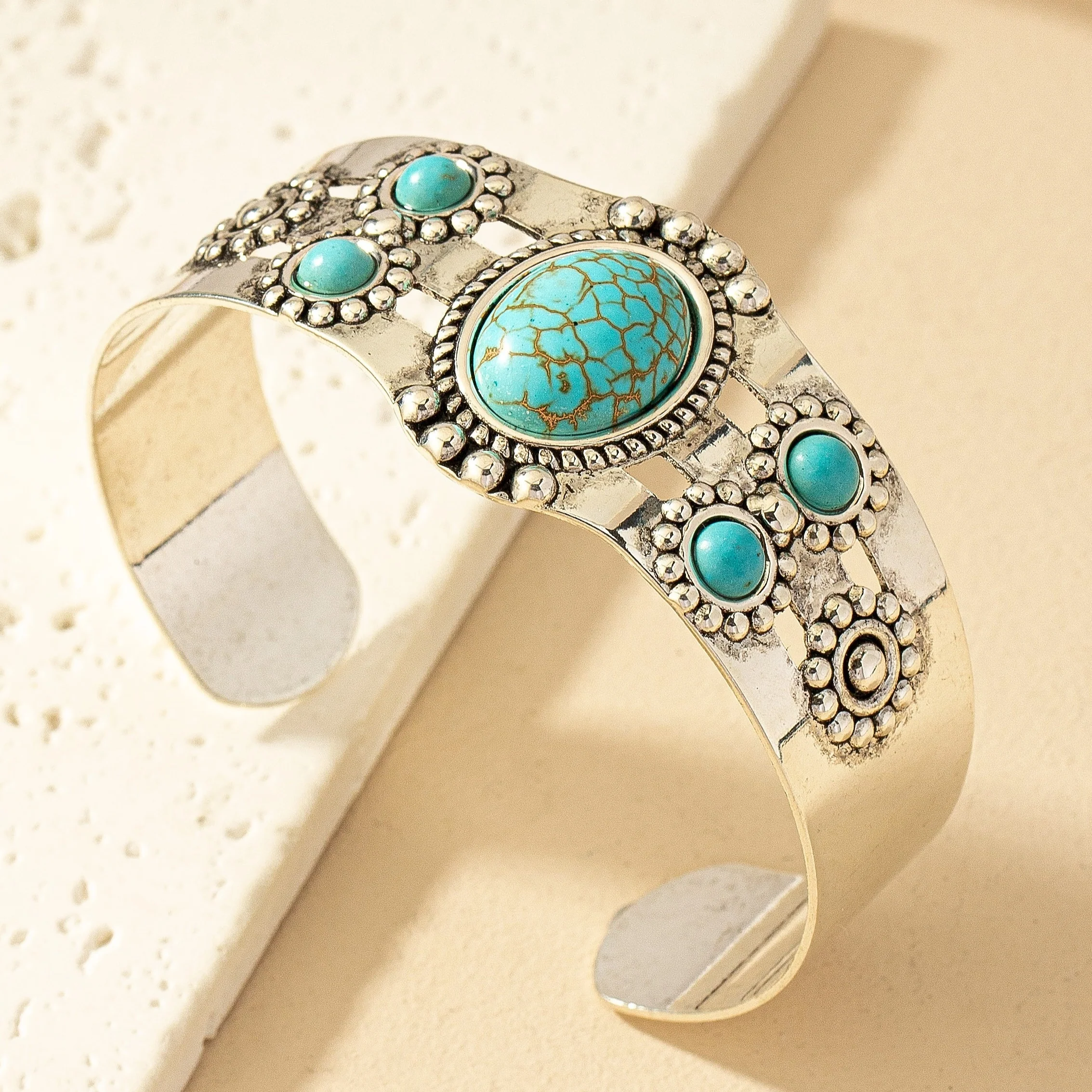 Seren Turquoise Cuff Bracelet | White Gold - Image 2