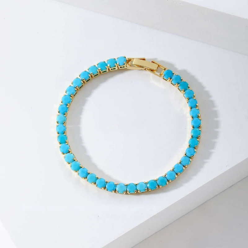 Turquoise Round Tennis Bracelet | Gold